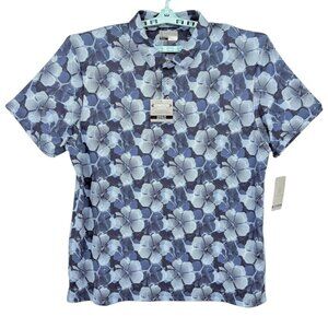 PGA Tour Men's Athletic Fit Stretch UPF 30 Blue Floral Golf Polo‎ Shirt XXL NWT